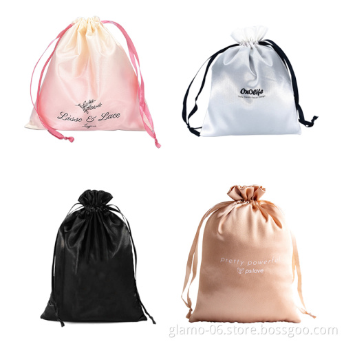 Private Label Tags Silk Satin Bags Custom Logo Design Print Hair Bundles Wigs Wrap Labels Hair Extensions Shipping Package